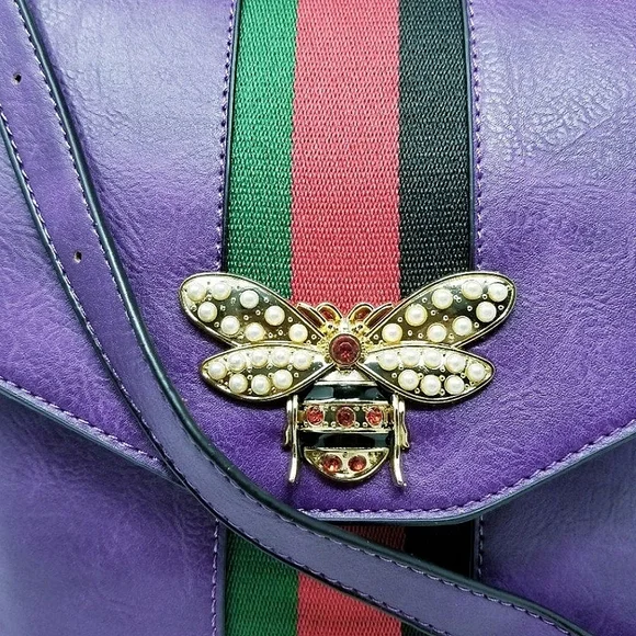 Purple Bee striped Crossbody Purse - Picture 6 of 8